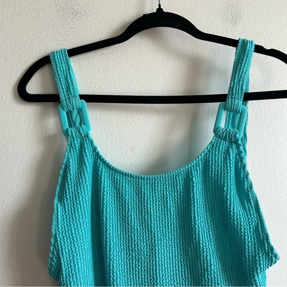 Aerie Sz L Blue Cheekiest Shimmery One Piece Swimsuit - Picture 3 of 8